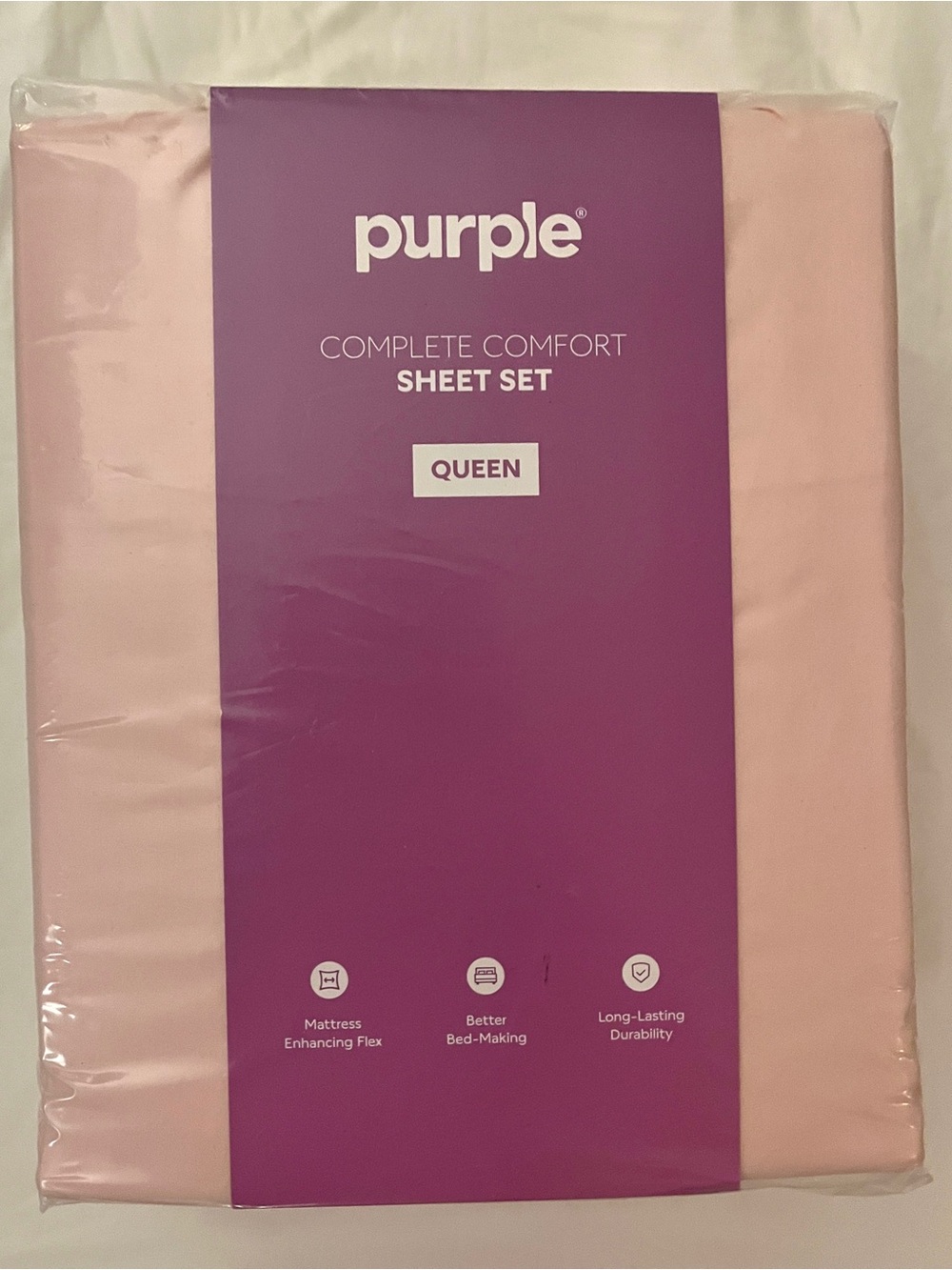 Purple Brand NIB Complete Comfort Queen Sheet Set in Light Pink